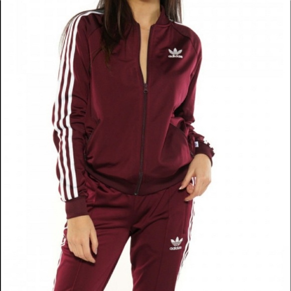 maroon adidas track jacket women's